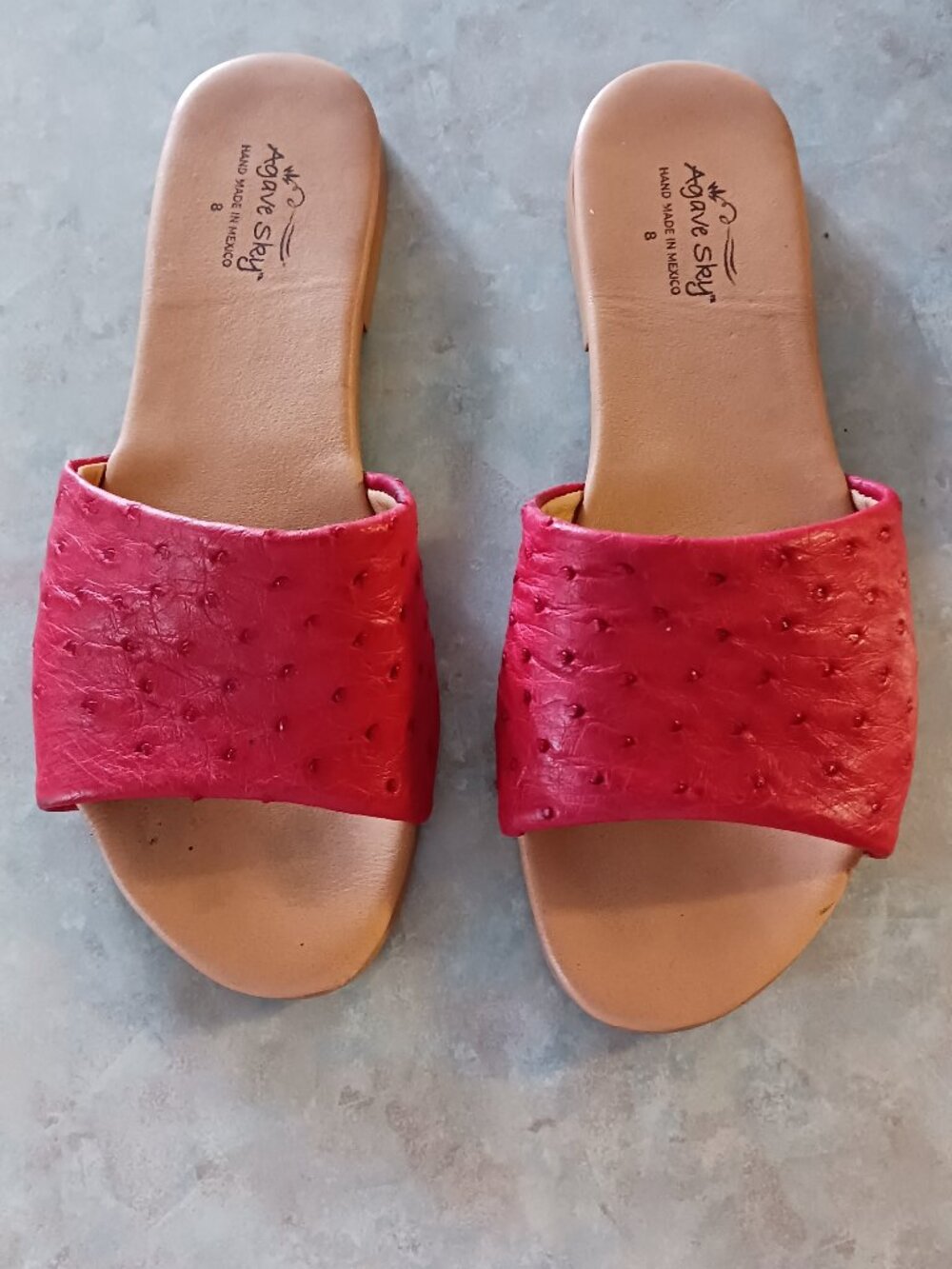 Above Sky Red Ostrich Leather Slide Sandals for Women
